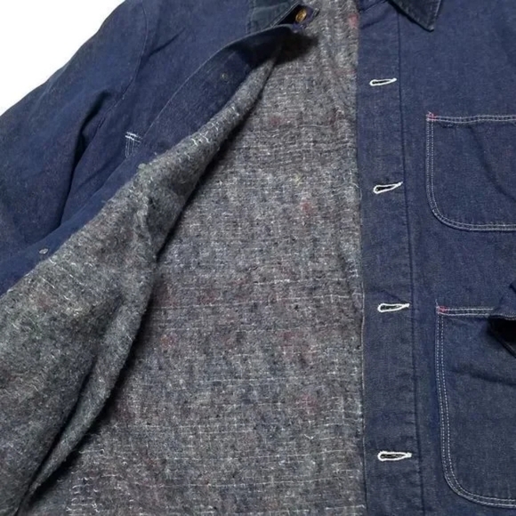 70s Vintage Wrangler Distressed Denim Corduroy Big Ben Bluebell Chore Jacket - Picture 8 of 13